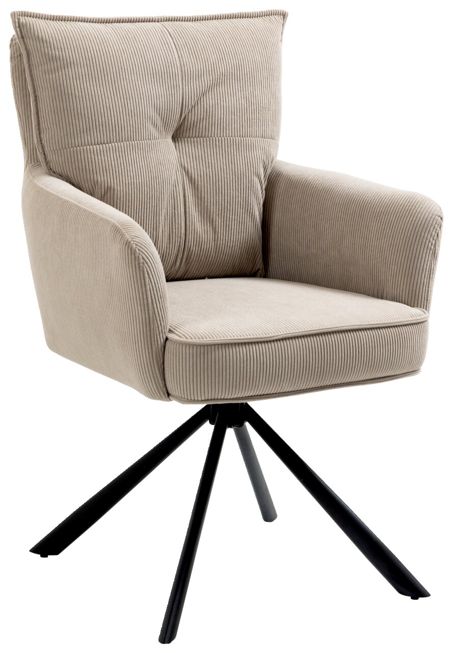 Landscape Sessel POINT Beiger Sessel mit geripptem Stoffbezug und schwarzem Metallgestell, seitliche Perspektive