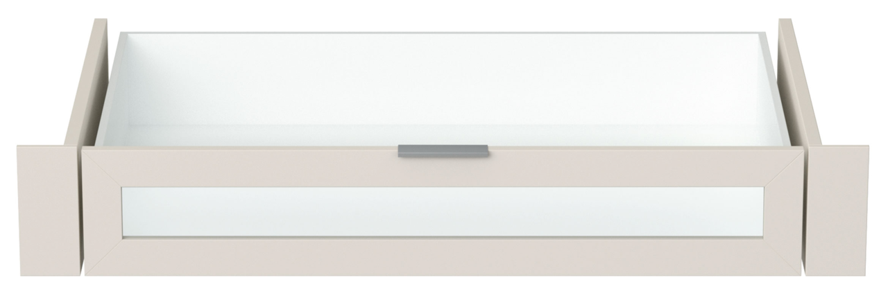 Innenschublade in Frontansicht mit Glasfront und Metallgriff
