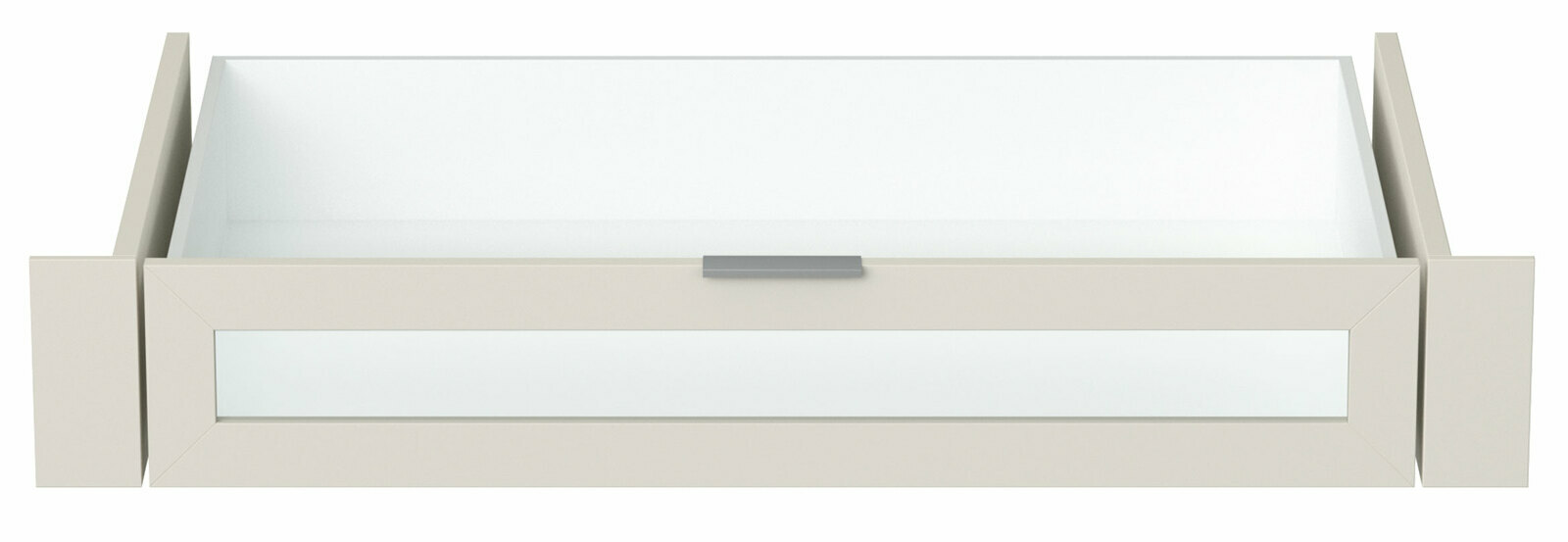 Innenschublade in Frontansicht mit Glasfront und Metallgriff