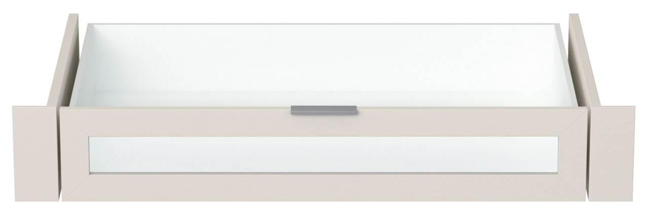 Innenschublade in Frontansicht mit Glasfront und Metallgriff