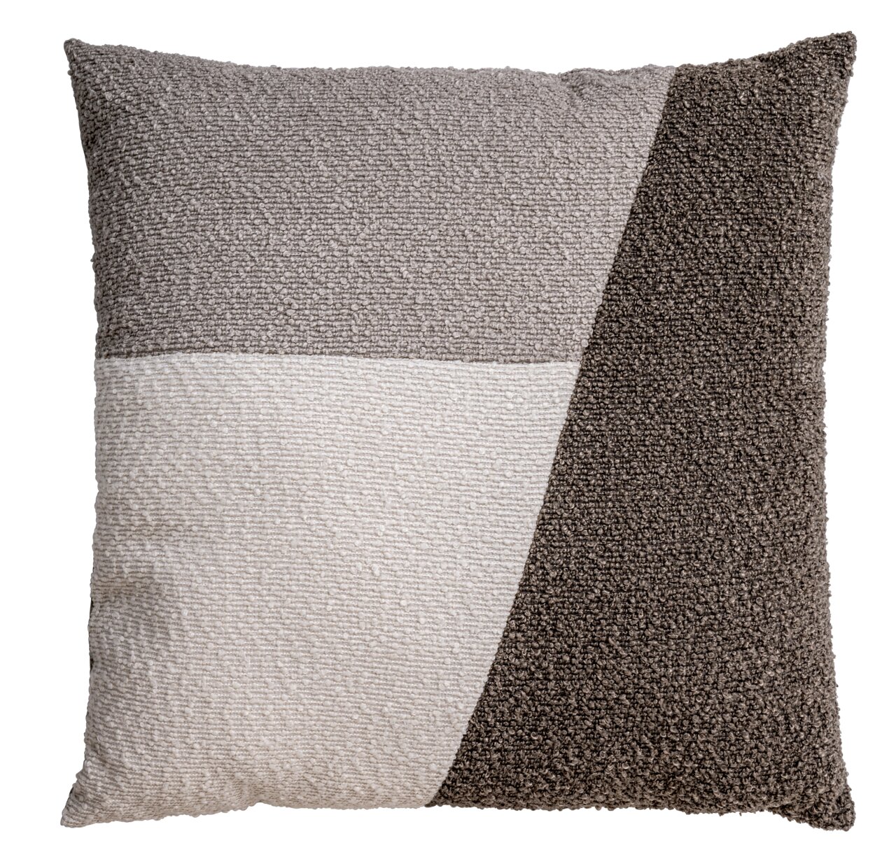 Linneweber Kussen BOUCLE PATCHWORK Sierkussen 45 x 45 cm met geometrisch patroon in verschillende grijstinten, vooraanzicht