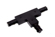 Schwarzer T-Verbinder für Schienensysteme, Ansicht von oben.
