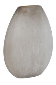 Elegante, ovale Vase in sanftem Beige, seitliche Perspektive