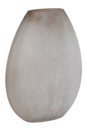 Elegante, ovale Vase in sanftem Beige, seitliche Perspektive