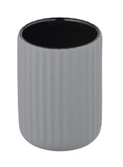 Grauer, gerippter Keramik Zahnputzbecher Belluno, Ansicht von schräg oben.