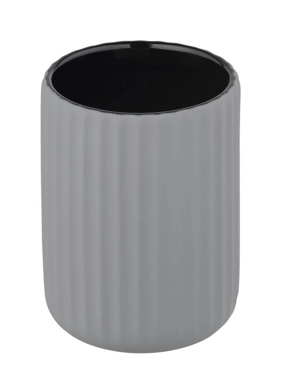 Wenko Zahnputzbecher BELLUNO Grauer, gerippter Keramik Zahnputzbecher Belluno, Ansicht von schräg oben.