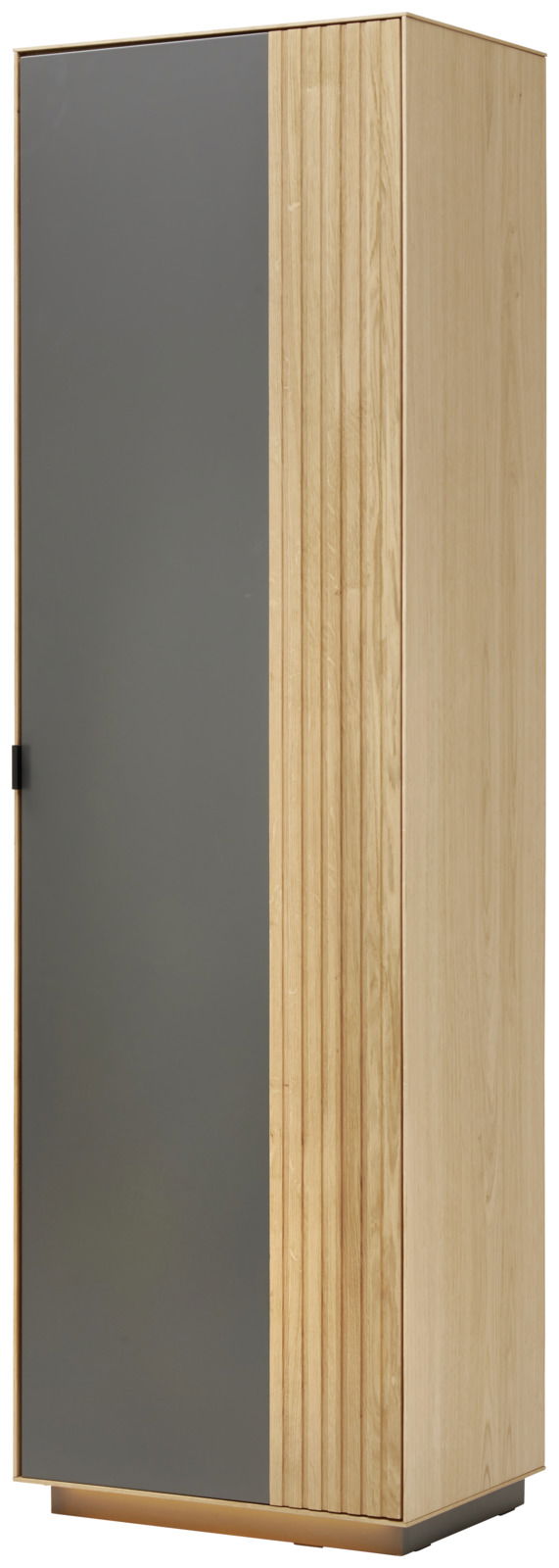 Waldwelt Garderobenschrank TIMOUR Moderner Garderobenschrank aus Holz mit einer grauen Tür, seitliche Perspektive