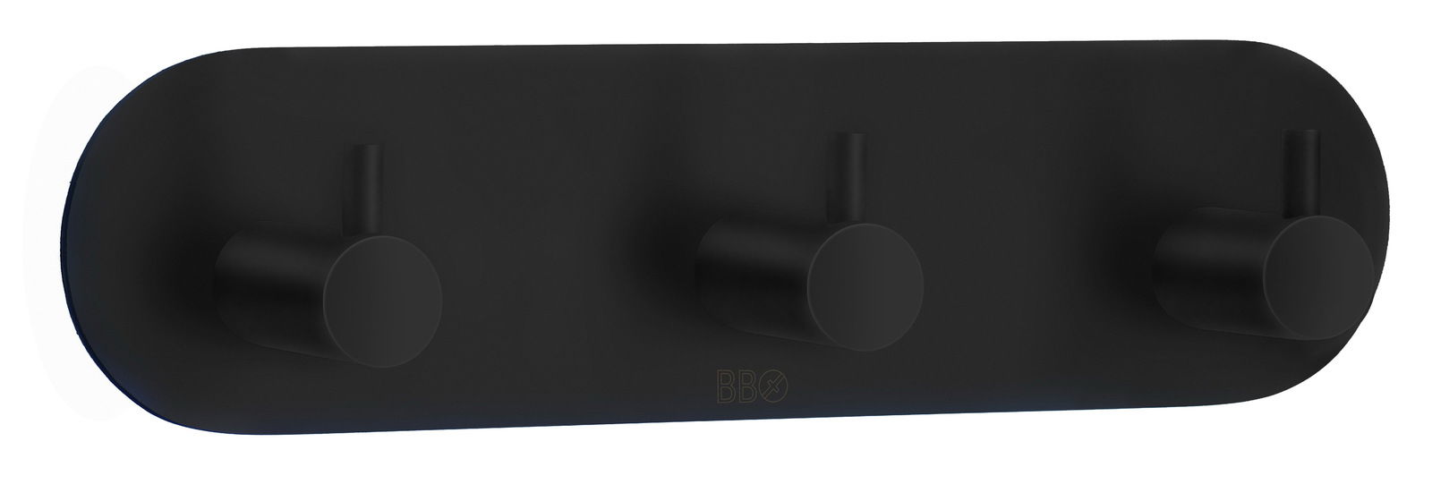 Schwarzer Edelstahl-Dreierhaken aus der Frontalperspektive.