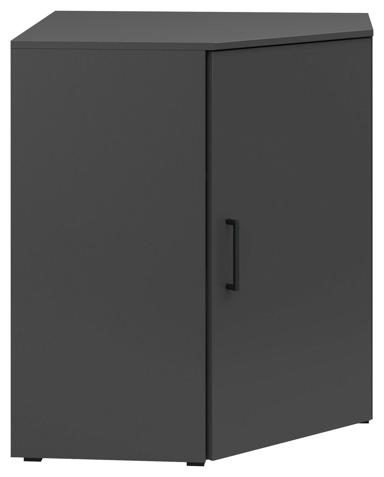 Carryhome Eckkommode MULTISTAURAUM Dunkelgraue Eckkommode mit einer Tür und schwarzem Griff, seitliche Perspektive