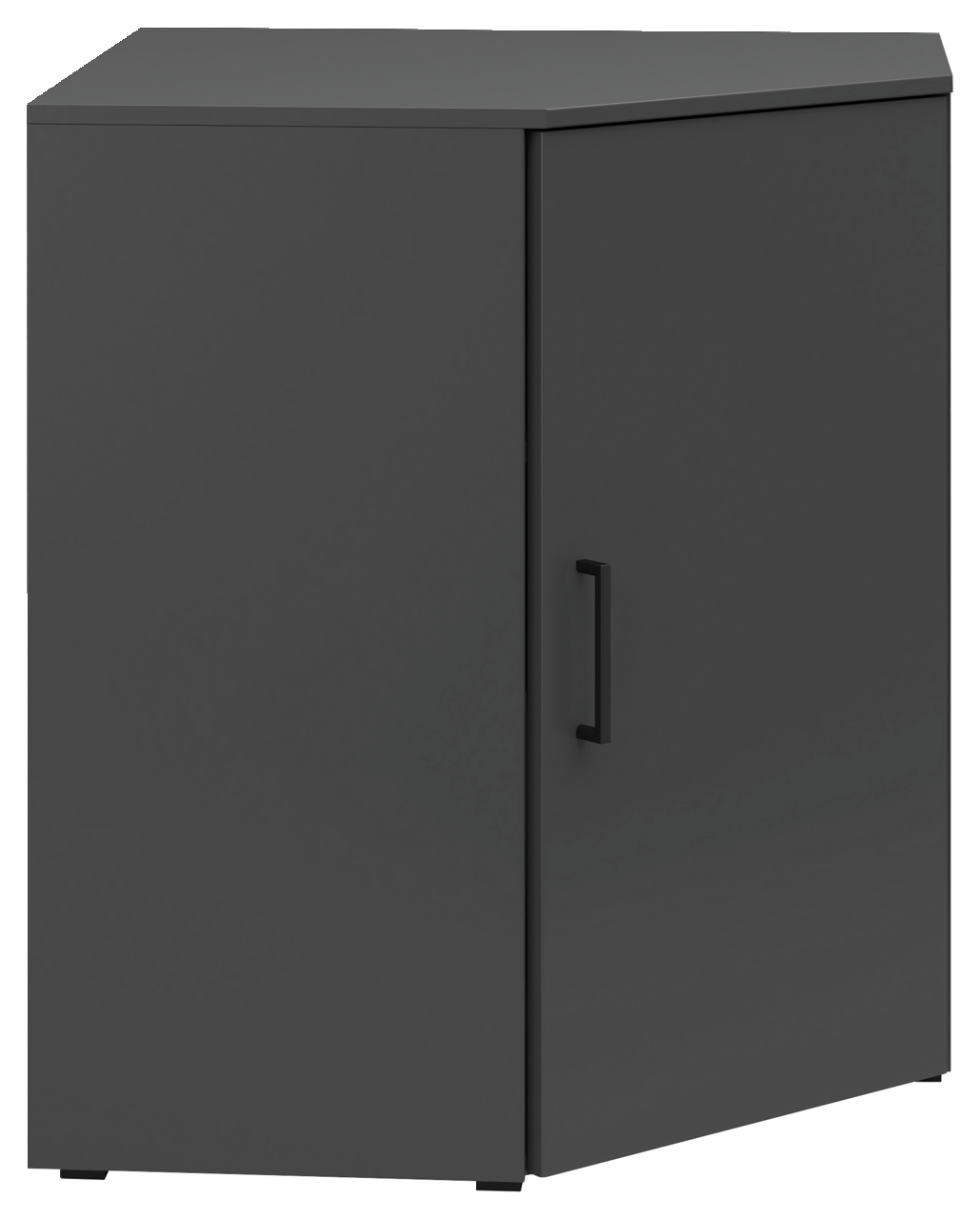 Carryhome Eckkommode MULTISTAURAUM Dunkelgraue Eckkommode mit einer Tür und schwarzem Griff, seitliche Perspektive