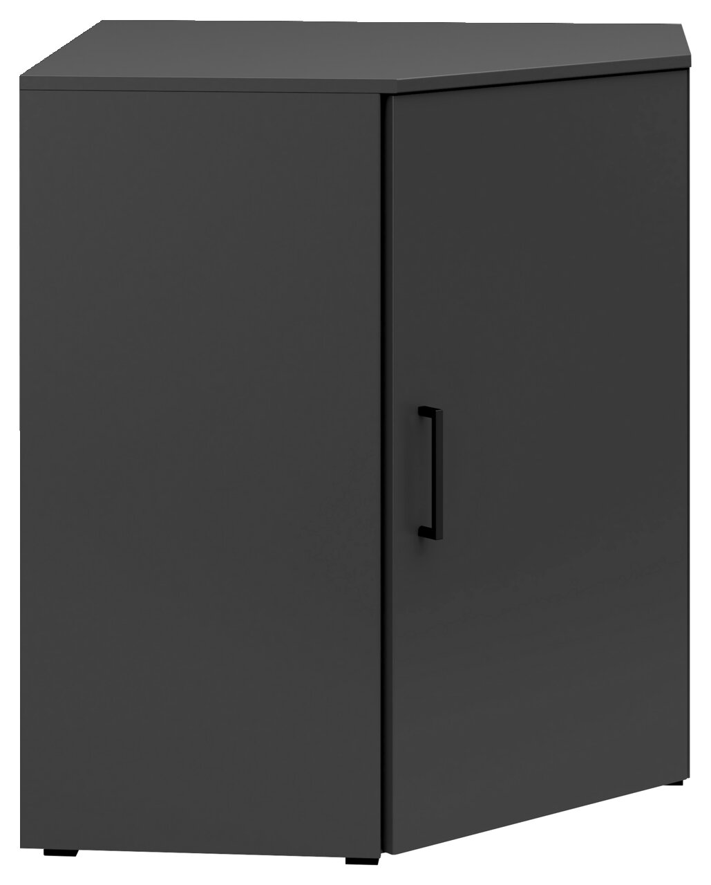 Carryhome Eckkommode MULTISTAURAUM Dunkelgraue Eckkommode mit einer Tür und schwarzem Griff, seitliche Perspektive