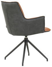 Moderner Sessel mit grauem Stoffbezug und braunen Akzenten, seitliche Rückansicht