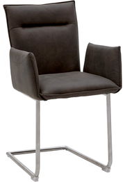 Moderner Freischwinger-Sessel in dunklem Stoffbezug mit Metallgestell, seitliche Perspektive