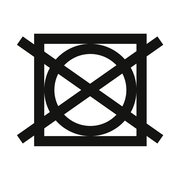 Symbol für nicht im Trockner trocknen, schwarze Linien auf weißem Hintergrund, Frontalansicht