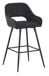 Moderner Barstuhl mit schwarzem Stoffbezug und Metallbeinen, seitliche Perspektive