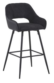 Moderner Barstuhl mit schwarzem Stoffbezug und Metallbeinen, seitliche Perspektive
