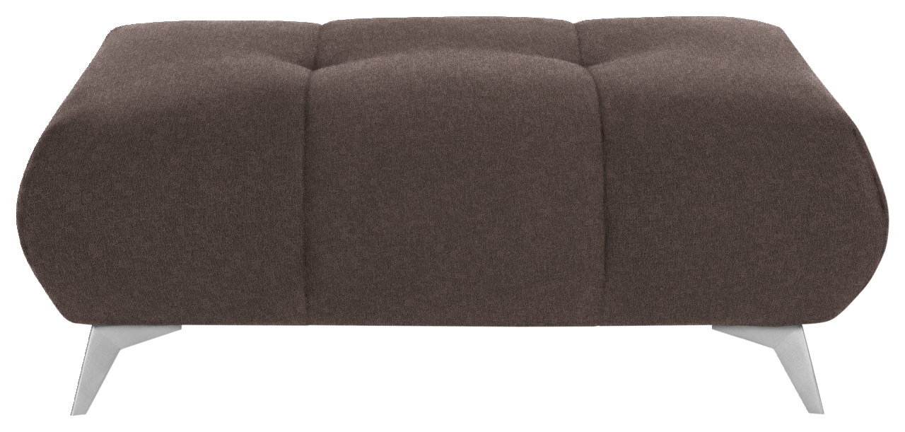 Braune Hockerbank mit gepolstertem Stoffbezug, seitliche Perspektive