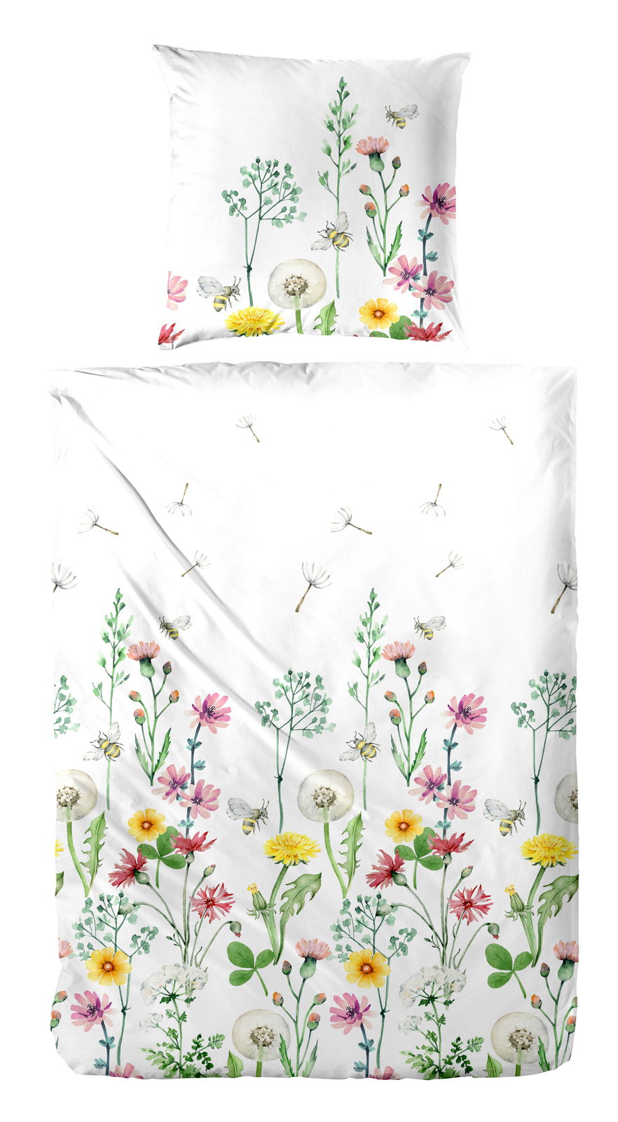 Bettwäsche-Set mit floralen Motiven und Bienen, Draufsicht