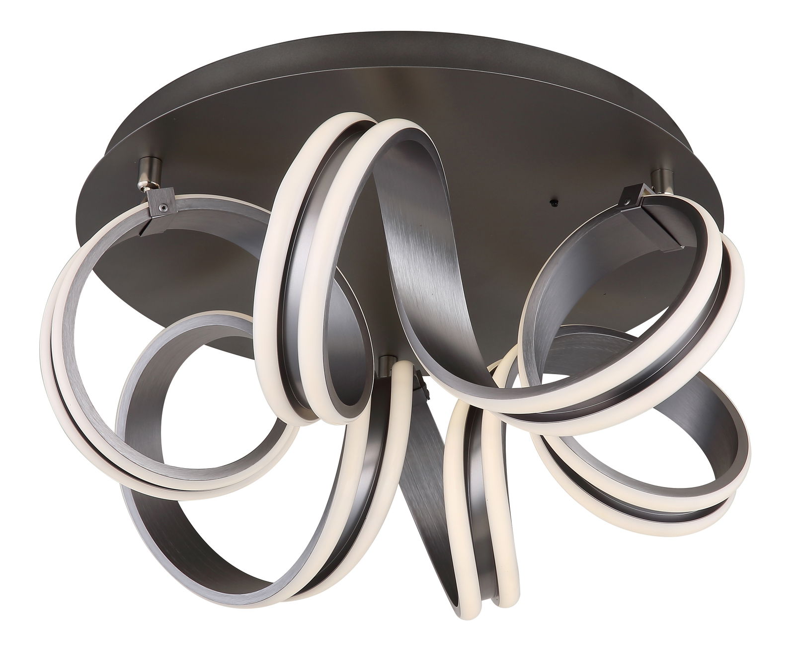 Moderne Deckenleuchte KUNI mit geschwungenen LED-Leuchtringen, Ansicht von unten