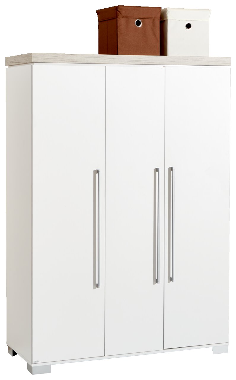 Paidi Babyzimmer KIRA Weißer dreitüriger Kleiderschrank mit zwei Aufbewahrungsboxen auf der Oberseite, Frontalansicht