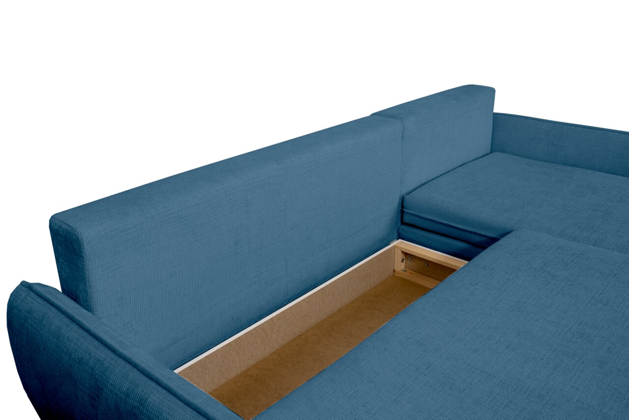 Blaue Rundecke mit geöffneter Stauraumfunktion, Perspektive von oben