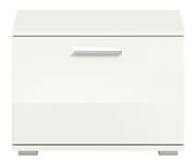 Weiße Sitzbank mit Stauraum, Frontansicht