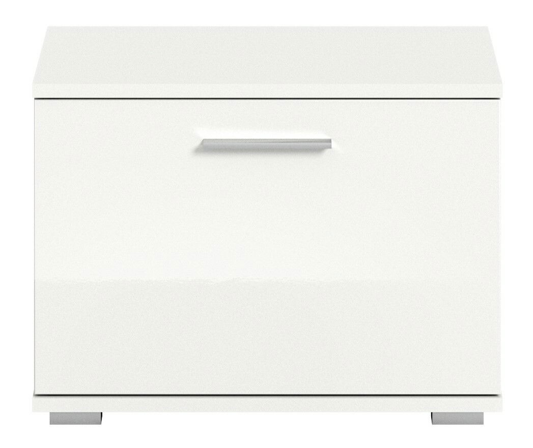 Weiße Sitzbank mit Stauraum, Frontansicht