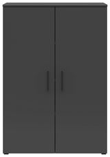 Schwarze Kommode mit zwei Türen und minimalistischen Griffen, Frontalansicht