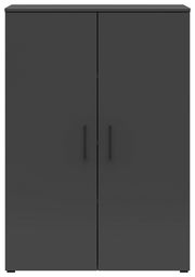 Schwarze Kommode mit zwei Türen und minimalistischen Griffen, Frontalansicht