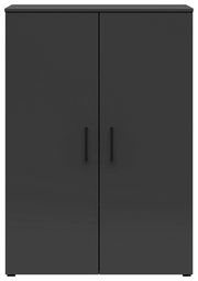 Schwarze Kommode mit zwei Türen und minimalistischen Griffen, Frontalansicht