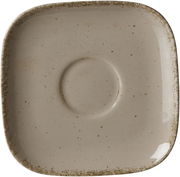 Graue quadratische Untertasse mit abgerundeten Ecken und gesprenkeltem Design, Draufsicht