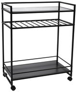 Moderner schwarzer Servierwagen mit zwei Ablagen und Rollen, seitliche Perspektive