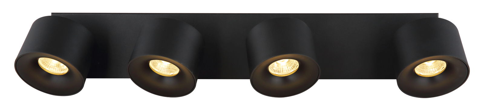 Vierfacher LED Strahler in schwarzem Gehäuse, Perspektive von vorne