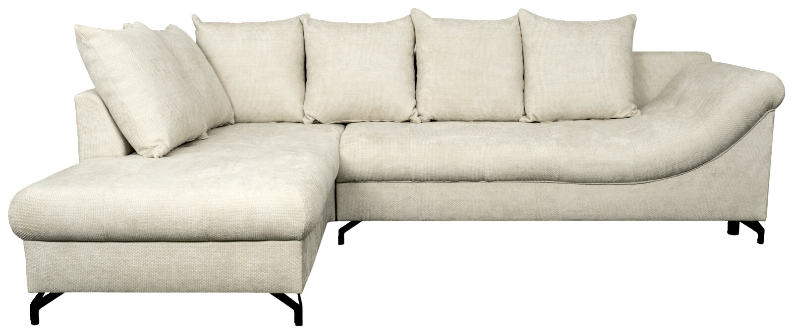 Beige Ecksofa mit Ottomane links, Vorderansicht