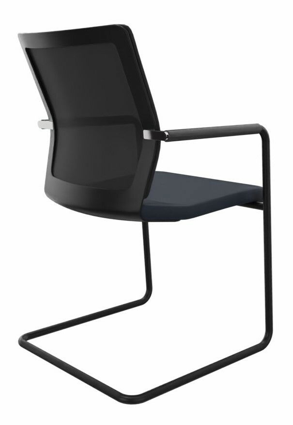 Moderner Freischwinger-Stuhl mit schwarzem Rahmen und Netzrückenlehne, Rückansicht