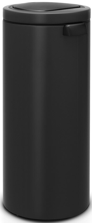Brabantia Abfalleimer FLAT BIN Schwarzer, zylindrischer Abfalleimer mit Deckel, seitliche Perspektive