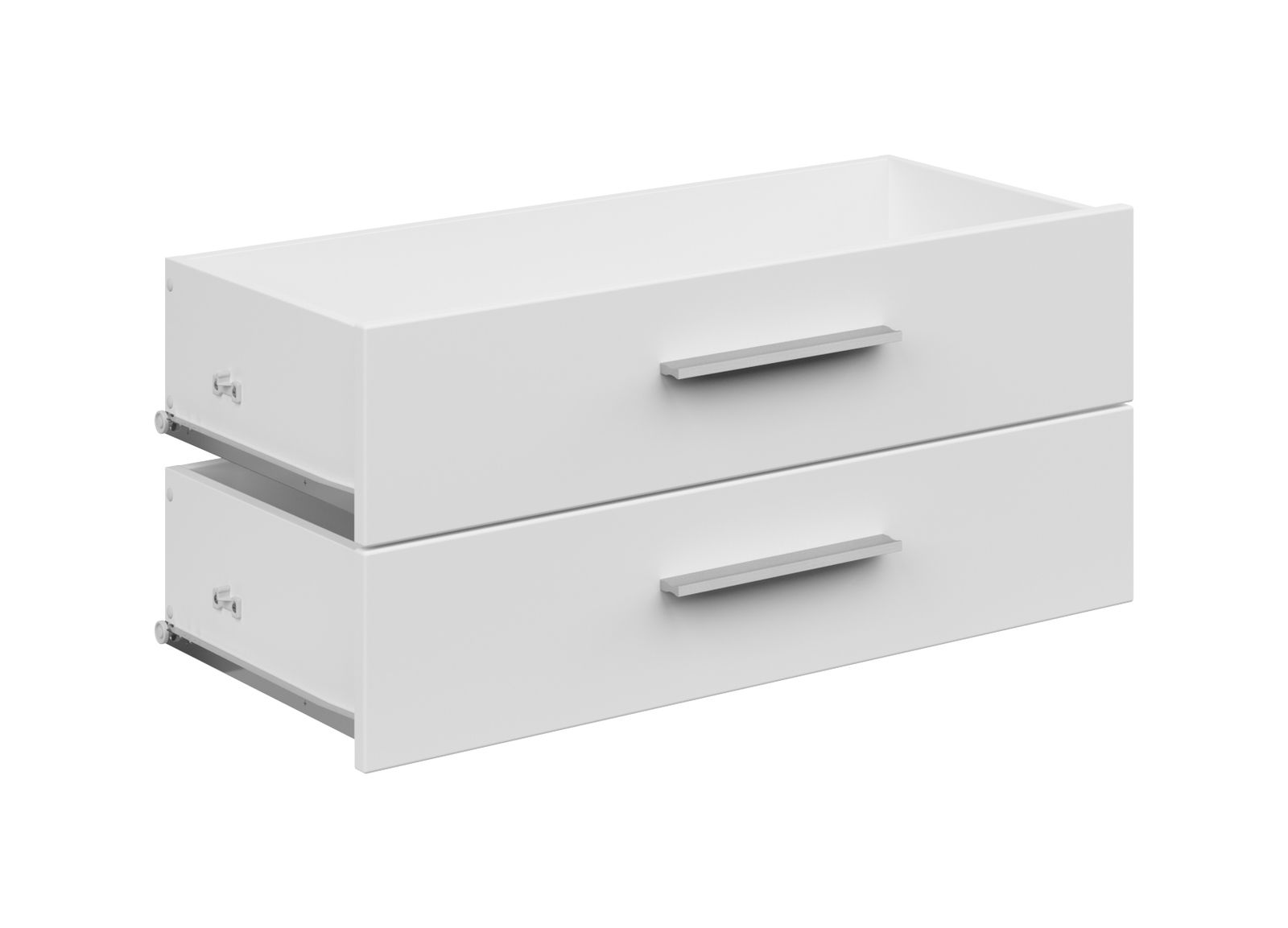 Voleo Ladeset CONNECT Weißes, breites Schubladen-Set mit zwei Schubladen, seitliche Perspektive