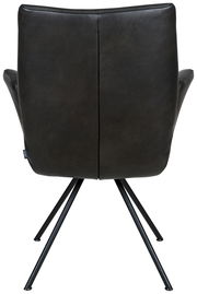Rückansicht eines modernen Sessels mit schwarzem Lederbezug und schlanken Metallbeinen.