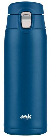 Blauer Thermobecher mit silbernem Verschluss, Vorderansicht