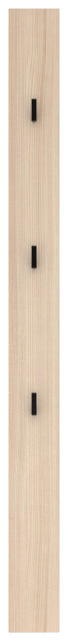 Holzfarbene Garderobenleiste mit drei schwarzen Haken, frontal abgebildet