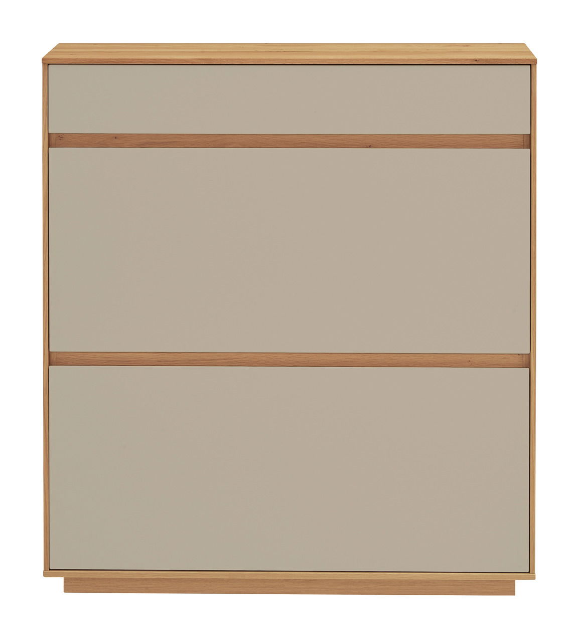 Moderner Schuhschrank aus Holz mit drei Fächern, Frontalansicht