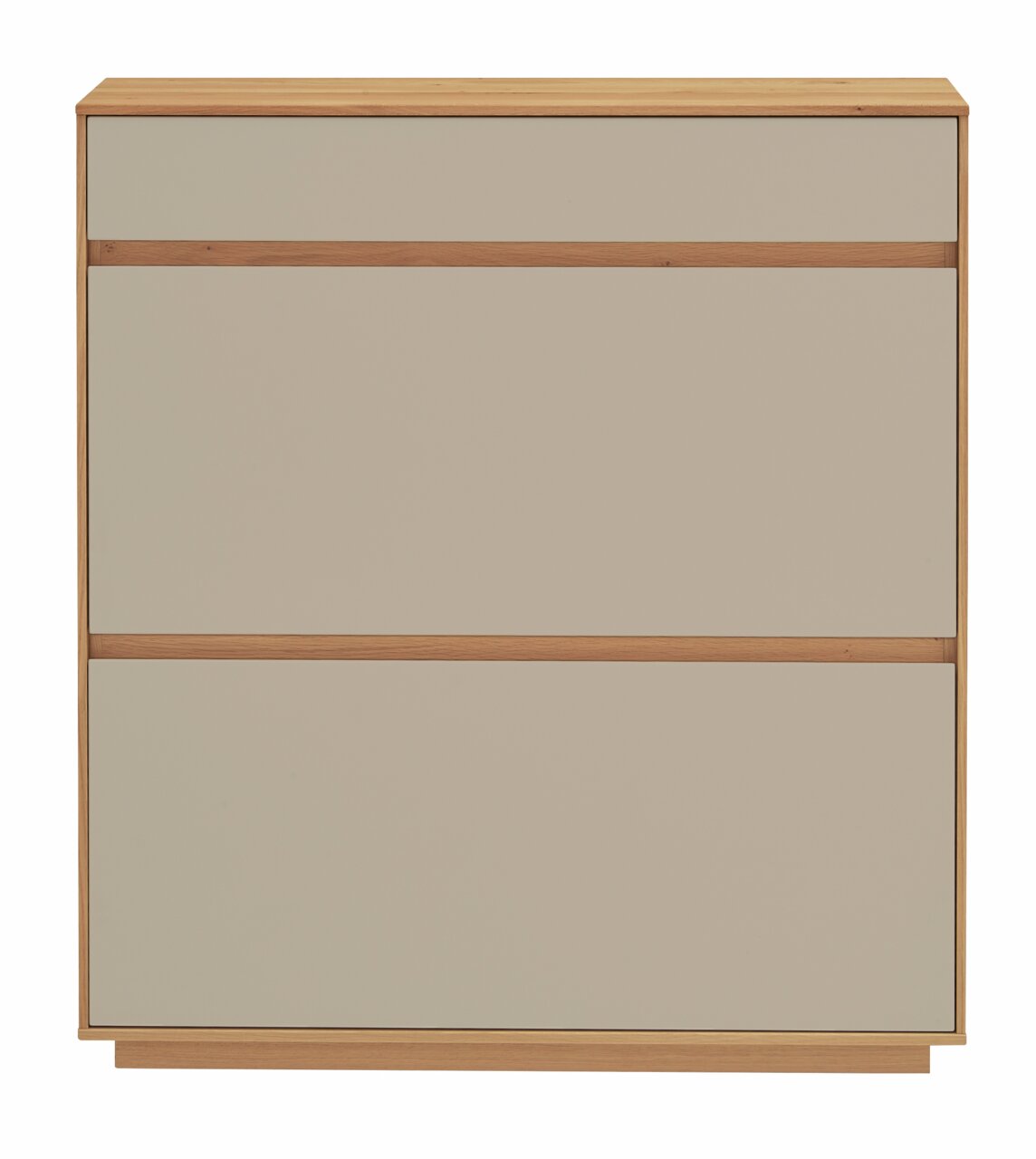 Moderner Schuhschrank aus Holz mit drei Fächern, Frontalansicht