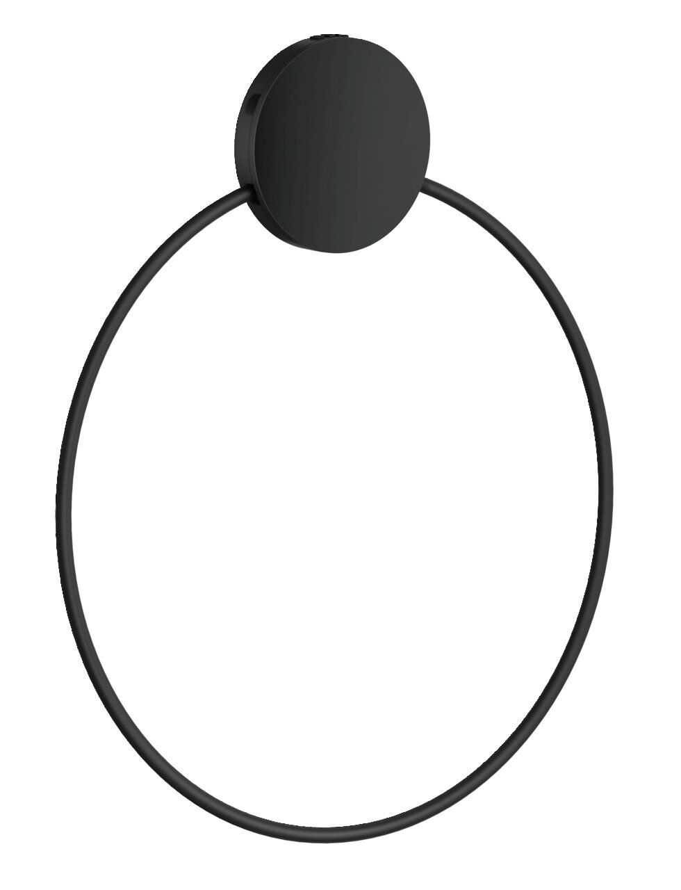 Schwarzer, selbstklebender Handtuchring aus der Smedbo-Serie, frontal abgebildet.