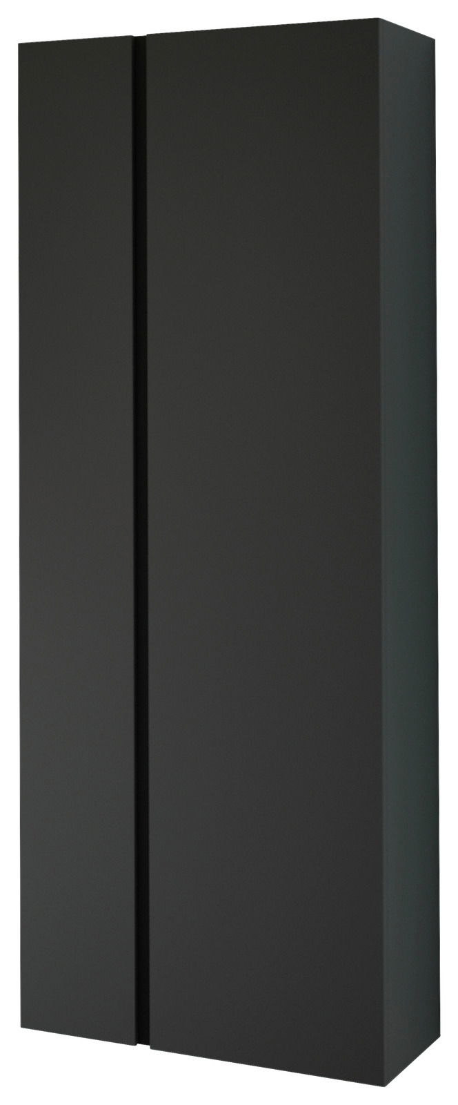 Schwarzer Hänge-Garderobenschrank mit zwei Türen, seitliche Perspektive