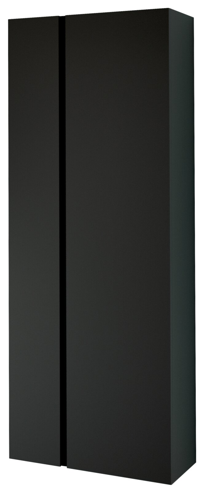 Schwarzer Hänge-Garderobenschrank mit zwei Türen, seitliche Perspektive