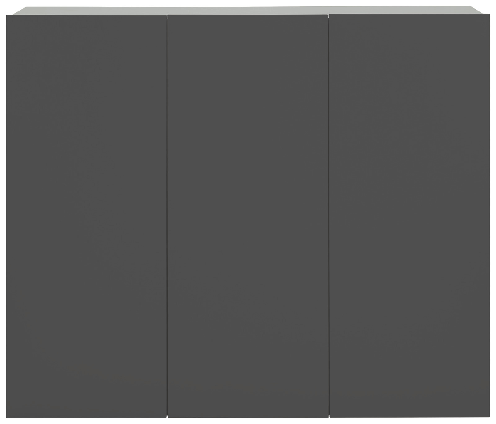 Moderner, dreitüriger Hängeschuhschrank in dunklem Grau, Frontalansicht
