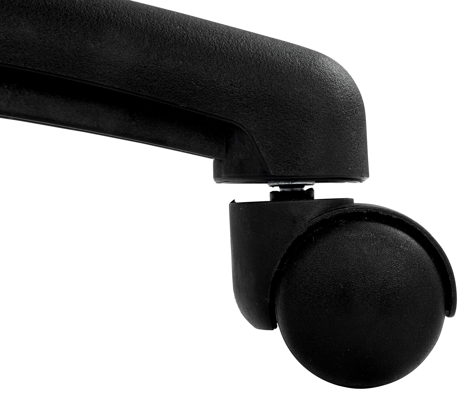 Nahaufnahme einer schwarzen Stuhlrolle von der Seite