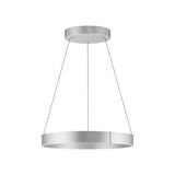Moderne Pendelleuchte PURE E-CLIPSE in silberner Ringform, seitliche Perspektive