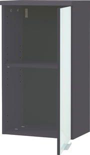 Hängeschrank PESCARA in dunkler Farbe mit offener Tür, seitliche Perspektive