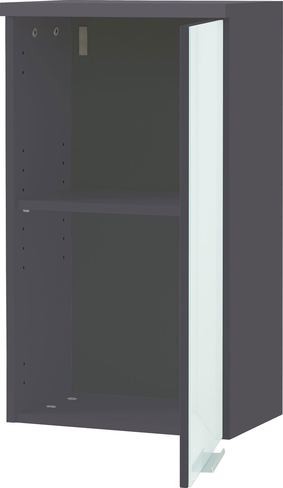 Hängeschrank PESCARA in dunkler Farbe mit offener Tür, seitliche Perspektive